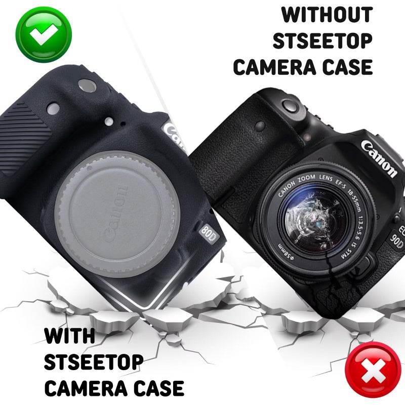 STSEETOP Camera Case for Canon EOS 80D - Silicone Protective DSLR Skin Cover, Detachable Cage, Shockproof, Dustproof (Black) - Image 5